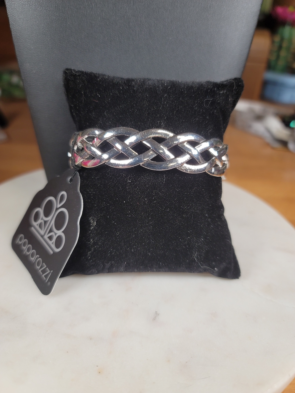 paparazzi Polished Silver Braided Cuff Bracelet